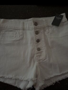 Abercrombie & Fitch White Frayed Button-Front Denim Shorts